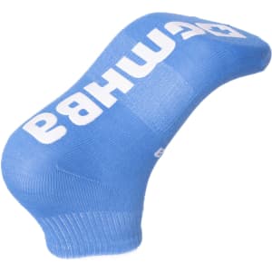 Blue short gripper sock featuring a logo, designed for comfortable fit and grip.