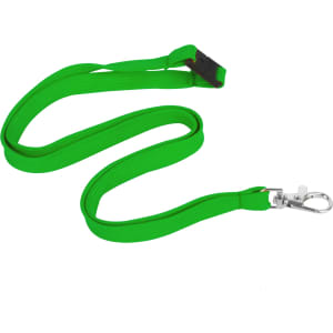 A vibrant green bootlace lanyard, 12mm wide, featuring a swivel clip for secure attachment.