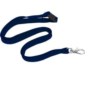 A blue bootlace lanyard, 12mm wide, featuring a swivel clip for attaching items.