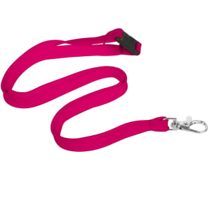 A bright pink bootlace lanyard, 10mm wide, featuring a swivel clip. Ideal for events and exhibitions.