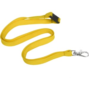 A yellow bootlace lanyard 10mm wide with a swivel clip, suitable for exhibitions and events.
