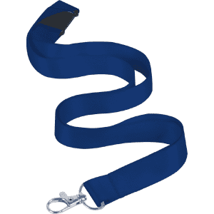 A blue nylon lanyard, 15mm wide, featuring a swivel clip and a black attachment point.