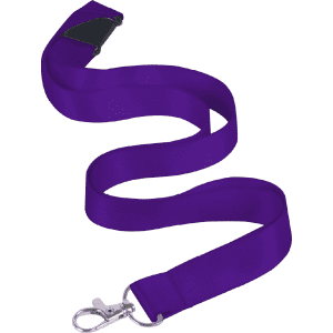 A purple nylon lanyard, 15mm wide, featuring a swivel clip for attaching items.