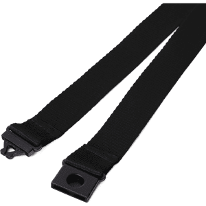 A black flat ribbed lanyard with clasps on both ends, designed for holding items securely.