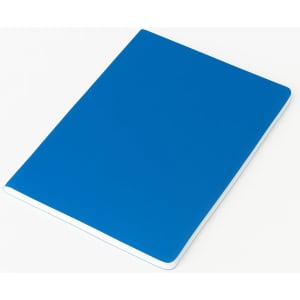 A5 thin notebook with a blue PU cover and a light blue edge, featuring a minimalist design and a logo.