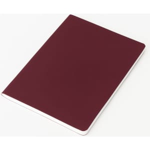 A5 thin notebook with a burgundy PU cover and white edges, featuring a logo on the front.