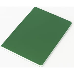 A5 thin notebook with a green PU cover and white edges, featuring a logo on the front.