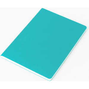 A5 thin PU cover notebook in a vibrant turquoise colour, featuring a simple design with a logo.