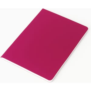 A5 thin notebook with a vibrant pink PU cover and a white spine, featuring a logo on the back.