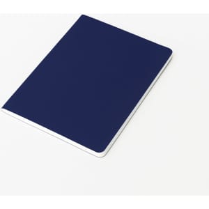 A5 thin notebook with a navy blue PU cover and a white spine, featuring a logo on the front.
