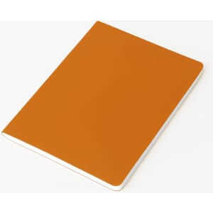 An A5 thin notebook with a vibrant orange PU cover and a white edge. It features a logo on the front.