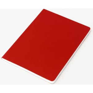A5 thin notebook with a vibrant red PU cover, featuring a simple design and a white inner lining.
