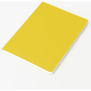 A5 thin notebook with a bright yellow PU cover and a white spine, featuring a logo on the front.
