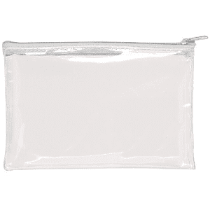 A clear PVC pencil case with a zipped closure, showcasing a transparent design suitable for organising stationery.