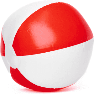 A 20cm beach ball in red and white with a circular design and a logo. Ideal for leisure and outdoor activities.