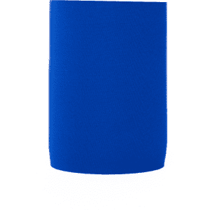 A blue neoprene stubby cooler with a smooth surface and a fitted design, featuring a logo.