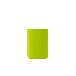 A bright green neoprene stubby cooler with a smooth texture and a simple design, featuring a logo.