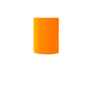 An orange neoprene stubby cooler with a smooth finish and curved base, featuring a logo.