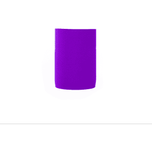 A purple neoprene stubby cooler featuring a logo. Ideal for holding drinks securely.