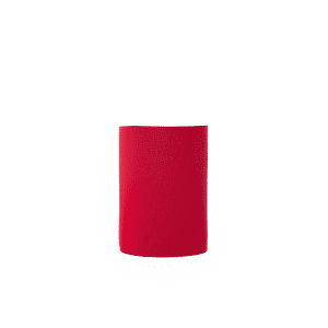 A red neoprene stubby cooler with a smooth surface and soft texture, featuring a circular shape and no visible branding.