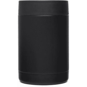 A black stainless steel stubby holder featuring a sleek cylindrical design and a smooth finish.