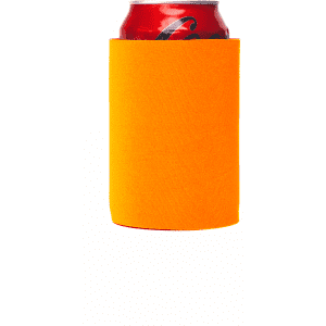 An orange stubby cooler designed to hold a drink can securely, featuring a simple and sleek design.
