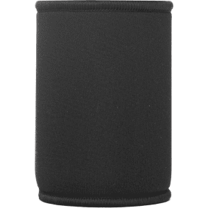 A black neoprene stubby cooler with a smooth texture and a simple design. It features branding on one side.