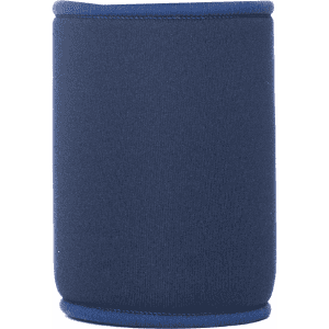 A navy blue neoprene stubby cooler with a contrasting top seam, featuring a discreet logo.