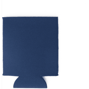A navy Neoprene stubby cooler with a collapsible design, featuring a base for stability.