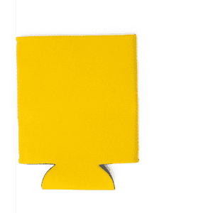 A yellow neoprene stubby cooler with a collapsible design, featuring a simple silhouette and a black trim.