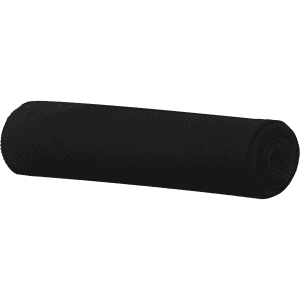 A black cooling towel rolled up, featuring a textured surface and a logo.