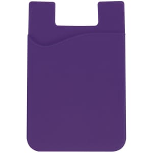 A purple wavy silicone phone wallet featuring a slot for cards and a minimalist design. It has a logo on the surface.