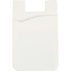 A white wavy silicone phone wallet with a curved pocket design and a logo on the front.
