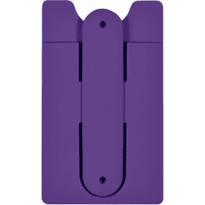 A purple phone wallet with a central loop for attaching to a mobile device, featuring a simple design and a logo.