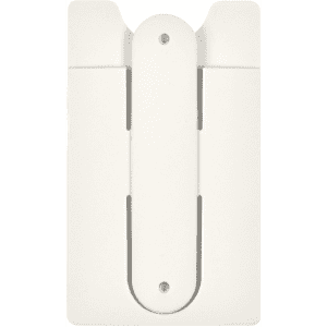 A white phone wallet with a slim design and a central attachment feature, ideal for holding cards.