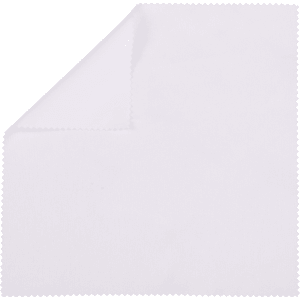 A small white microfibre cleaning cloth with a stitched edge, suitable for cleaning screens and lenses.