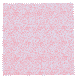 A small pink microfibre cleaning cloth featuring a floral pattern and a scalloped edge. Includes a logo.