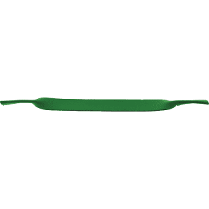 A green sublimated sunglasses strap with a smooth, flat design and ends for attachment. Features a logo.