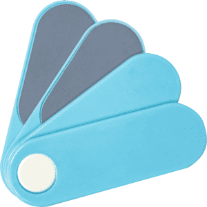 A blue Swivel Nail Care Kit featuring multiple tools in a fan shape with smooth and textured surfaces.