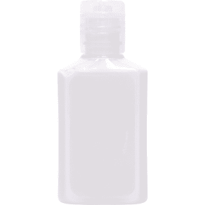 A clear 30ml bottle of SPF 50 sunscreen lotion with a flip-top cap, featuring a smooth surface.