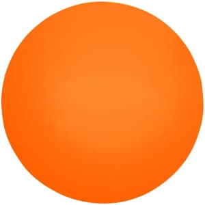 A bright orange round stress ball with a smooth surface. It has a logo imprinted on it.