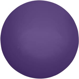 A round purple stress ball with a smooth surface, featuring a logo on one side.