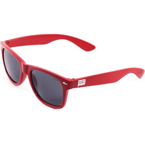 Red Wayferer sunglasses with dark lenses, featuring a logo on the side. Ideal for leisure and outdoor activities.