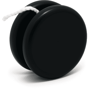 A black premium plastic yoyo with a white string, featuring a simple design and a smooth finish.