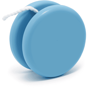 A blue premium plastic yoyo with a white string, featuring a simple, smooth design.