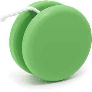 A green premium plastic yoyo with a white string, featuring a smooth, glossy finish.