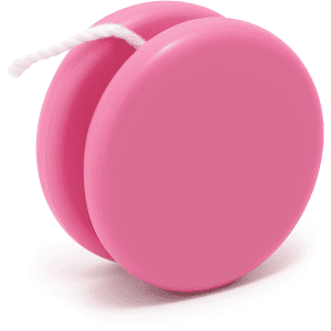 A pink premium plastic yoyo with a white string attached, featuring a smooth, glossy finish.