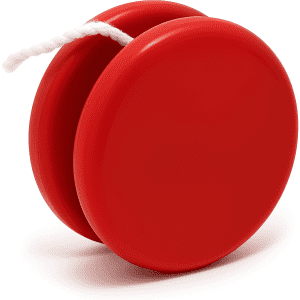 A red premium plastic yoyo with a white string, designed for fun and games. It features a simple round shape.