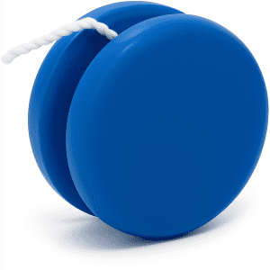 A blue premium plastic yoyo with a white string, designed for fun and games.