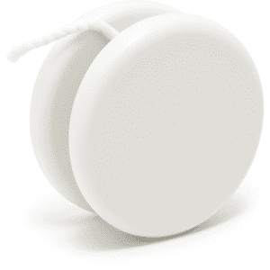 A white premium plastic yoyo with a string attached, featuring a smooth, round design.